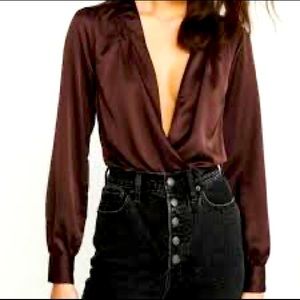 NWT Abercrombie and Fitch Brown silky long sleeve bodysuit - XL